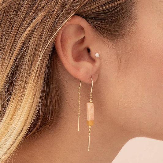 Scout Curated Wears - Rectangle Stone Earring - Amazonite/Amber/Gold