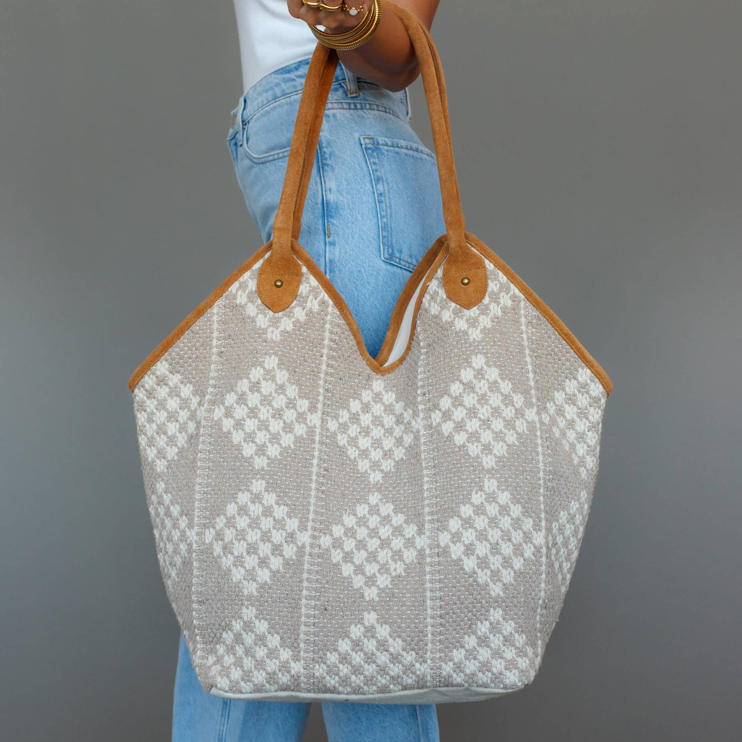 Panache - Beige & Cream Diamond Pattern Tote