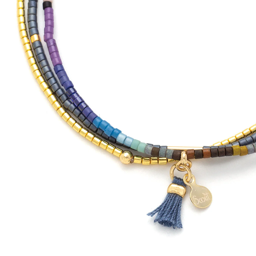 Scout Curated Wears - Chromacolor Miyuki Bracelet Trio - Dark Multi/Gold