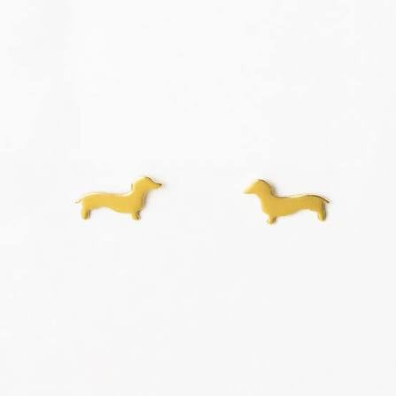 Alice Dachshund Post Earrings 18k Brass