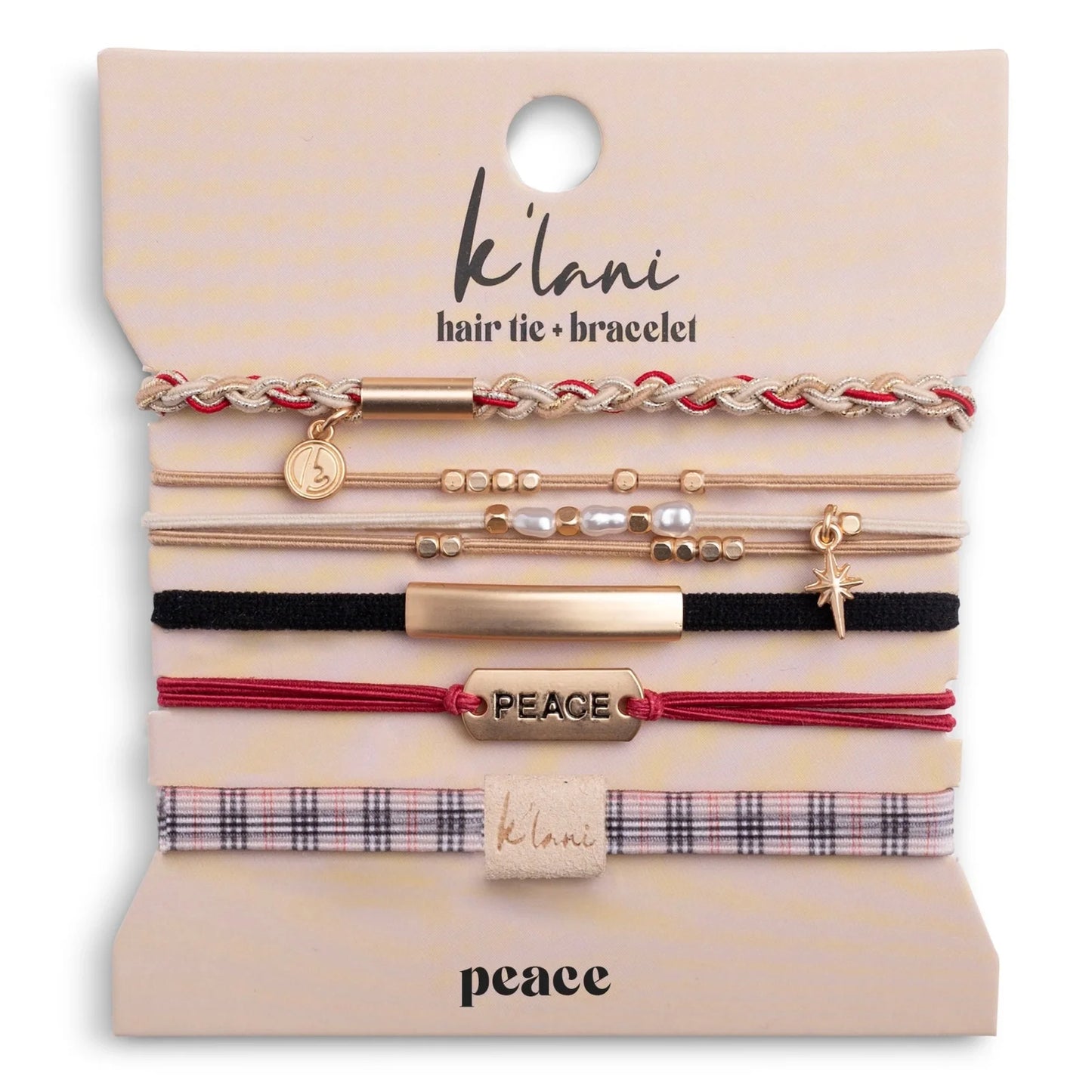 Hair Tie bracelets - Peace Holiday Red & Cream