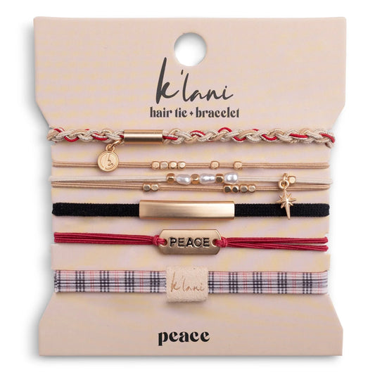 Hair Tie bracelets - Peace Holiday Red & Cream