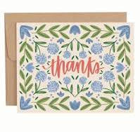 Blue Floral Thanks Greeting Card