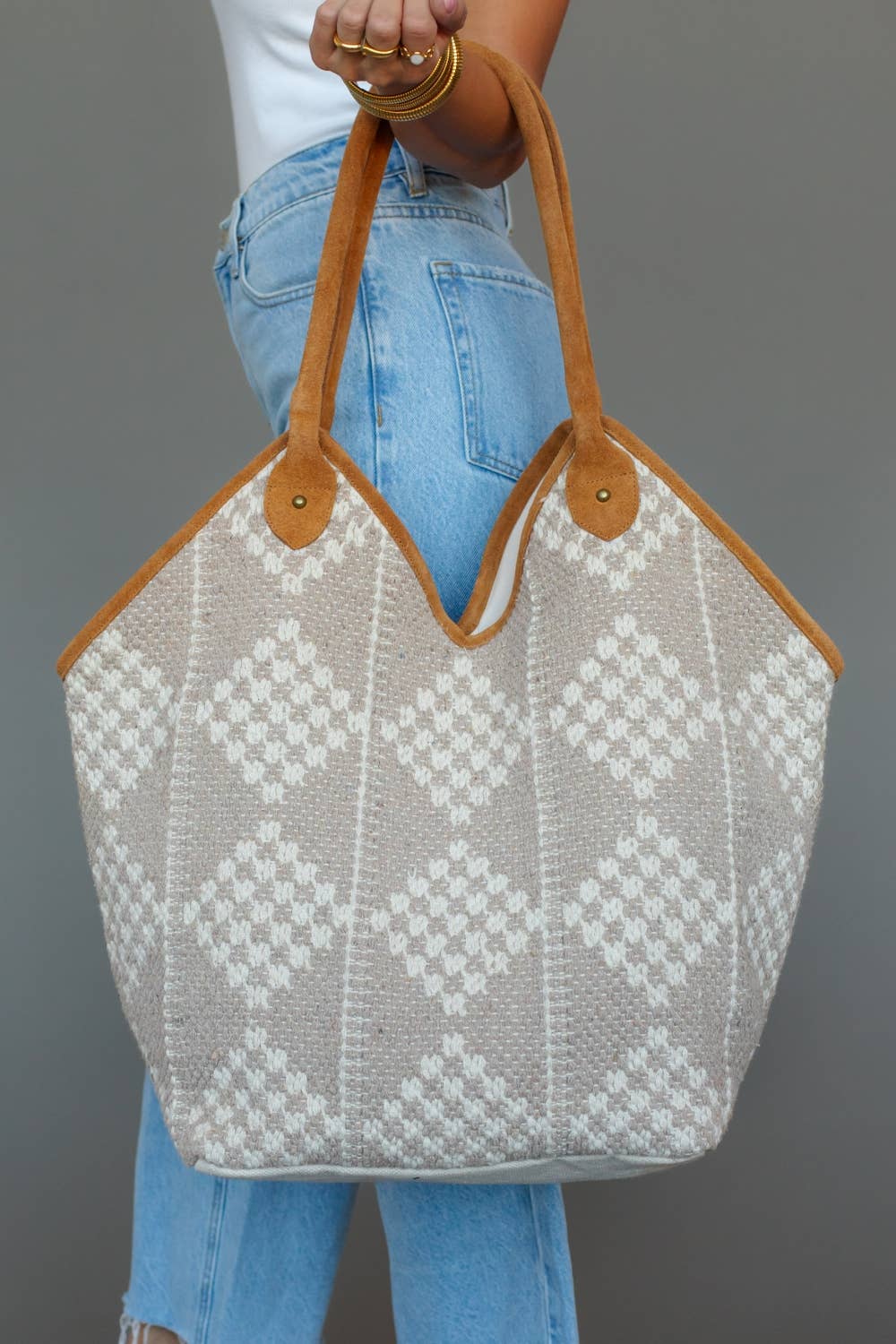 Panache - Beige & Cream Diamond Pattern Tote