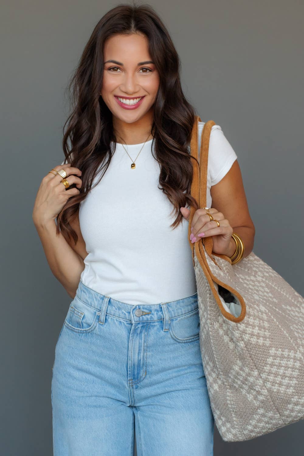 Panache - Beige & Cream Diamond Pattern Tote